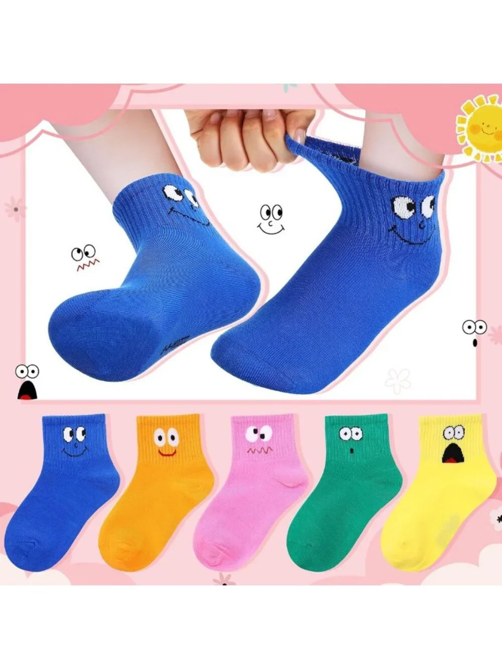 10 Pairs Funny Cartoon Face Socks for Kids - Silly Cotton Novelty Socks for